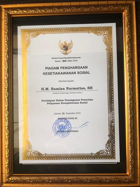 Ramlan Nurmatias, Satu-Satunya Walikota di Indonesia Terima Penghargaan Kesetiakawanan Sosial Nasional 2 IMG 20191219 WA0046