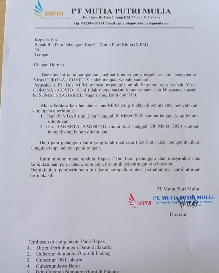 Bus MPM Berhenti Sementara Layani Penumpang Sumbar - Jakarta 1