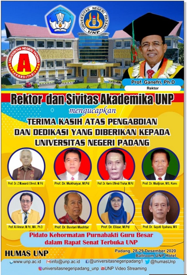 Pertama Digelar, UNP Lepas 8 Guru Besar Masuki Purnabhakti
