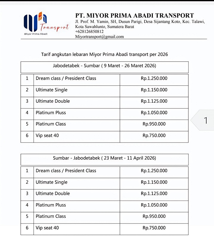 PO. Miyor Jual Tiket Armada Tambahan Tarif Terjangkau 2 02804 tarif lebran miyor